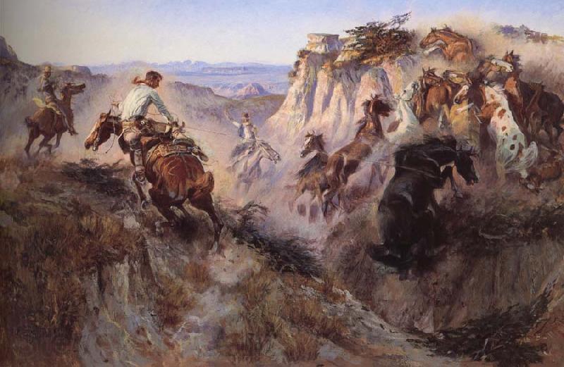 Charles M Russell Some people chase the bronchos Spain oil painting art